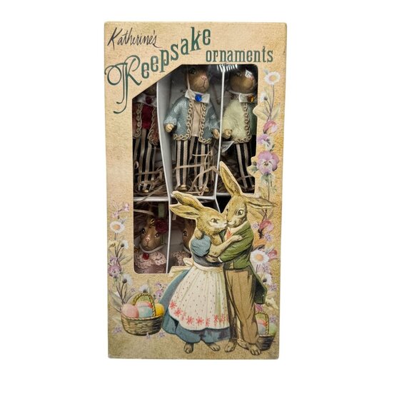 Katherines Collection Keepsake Bunny Ornaments Set Of 6 NOS In Original Box Vtg - Picture 1 of 16